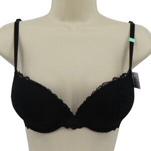 SO 32B Super Push Up Bra Underwire Padded Black Floral Flower Lace NEW With Tags